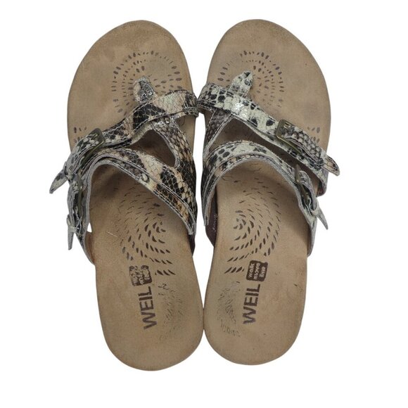 Dr. Andrew Weil Spirit Leather Snakeskin Sandals Orthotic Flip Flops Womens 8 - Picture 10 of 12